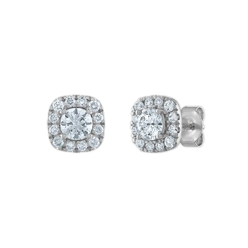 women vintage stud earrings -EcoLove 1 CTW Lab Grown Diamond Halo Stud Earrings in 14KT White Gold