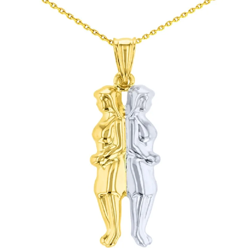 women crystal necklaces -High Polish 14K Yellow Gold Gemini Pendant Zodiac Sign Charm with Cable, Curb, or Figaro Chain Necklaces