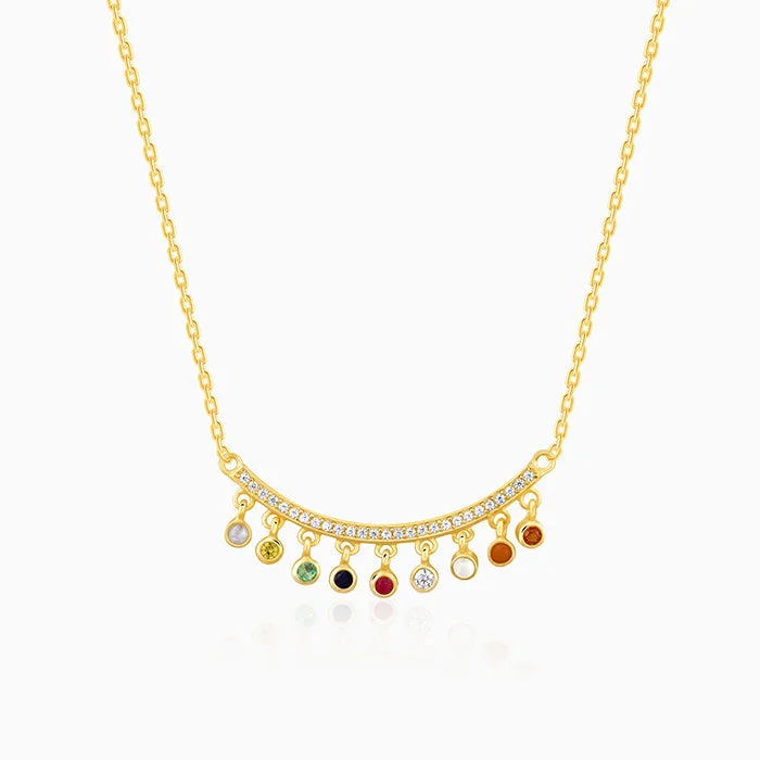 women anniversary gift necklaces -Golden Navratan Necklace