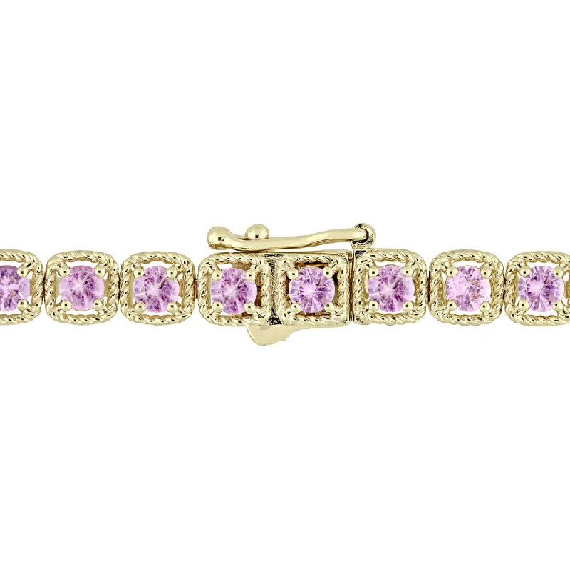 women luxury gold bracelets -Miadora Signature Collection 14k Yellow Gold Pink Sapphire Tennis Bracelet