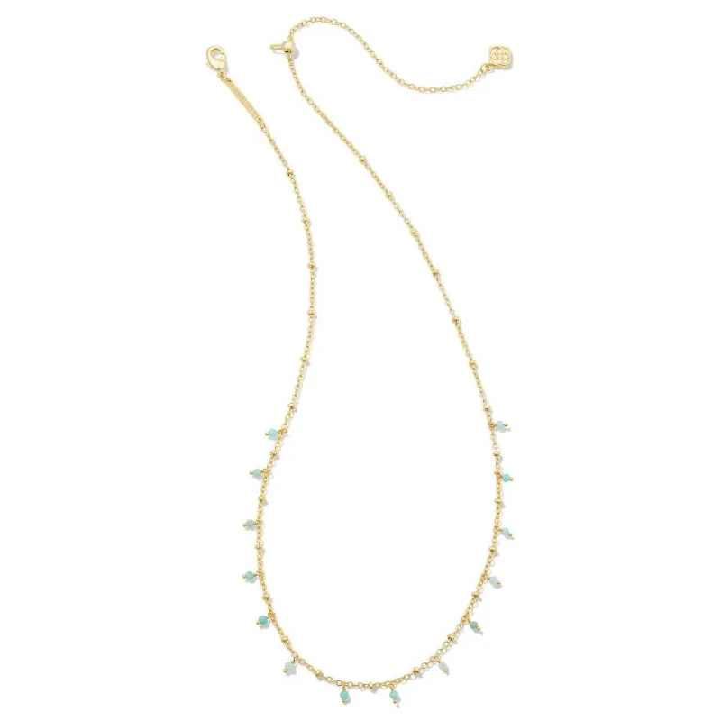 women pendant necklaces -Kendra Scott | Camry Gold Beaded Strand Necklace in Teal Amazonite