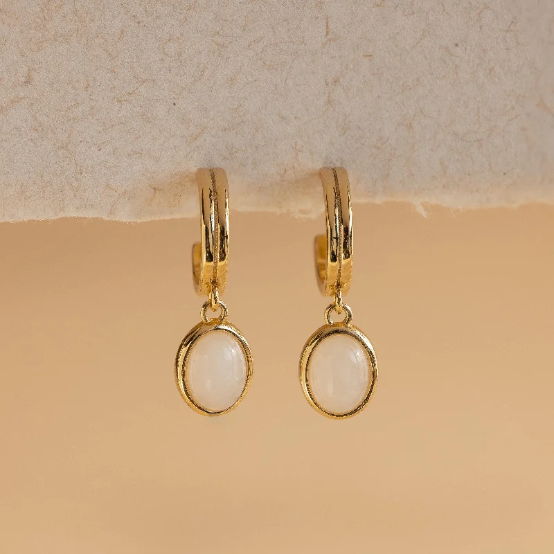 women rhinestone earrings -Moonstone Drop Hoops