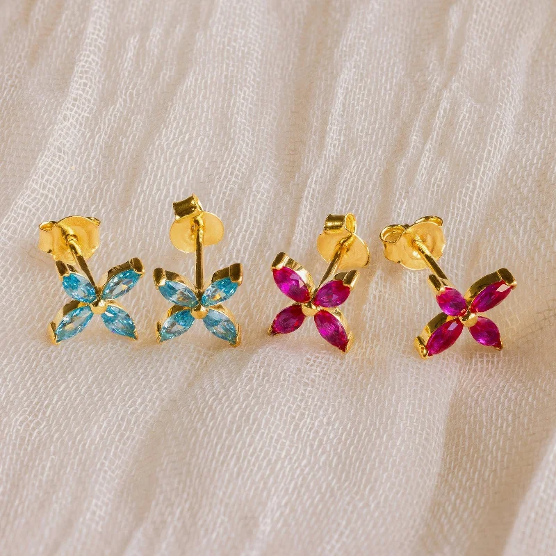 women fashion-forward earrings -Birthstone Flower Studs