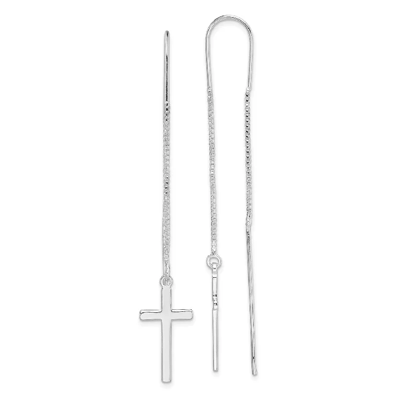 women dazzling earrings -Sterling Silver 65X10MM Cross Threader Earrings