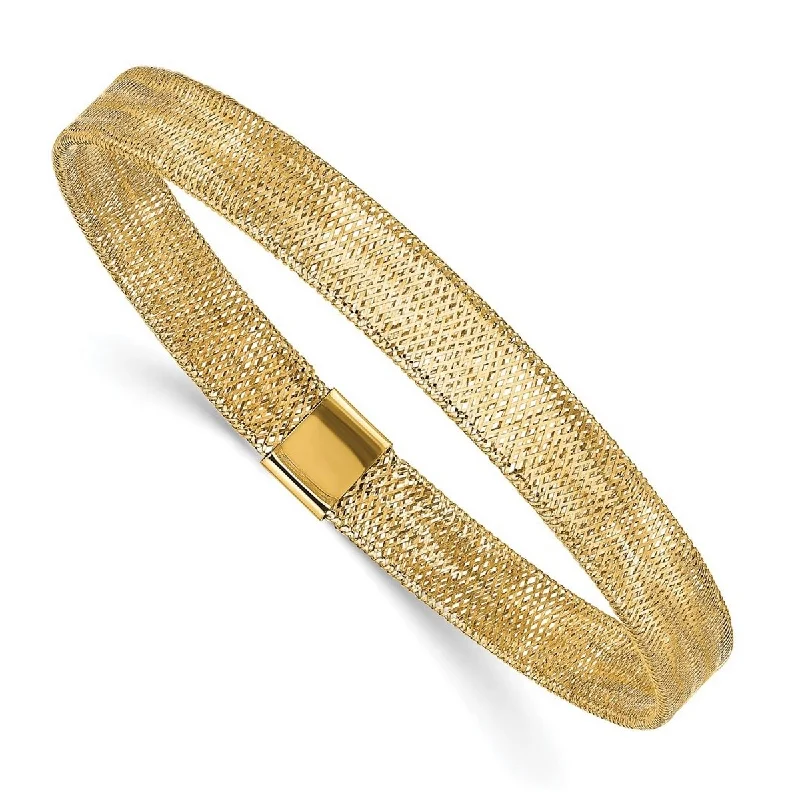 women gold bracelets -Curata 14k Yellow Gold 7" 7mm Mesh Stretch Stackable Bangle Bracelet