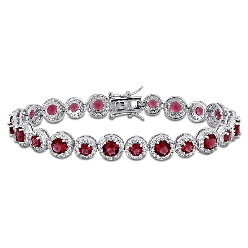 women boho bracelets -Miadora 18 3/4ct Red Cubic Zirconia Created White Sapphire Tennis Bracelet Sterling Silver