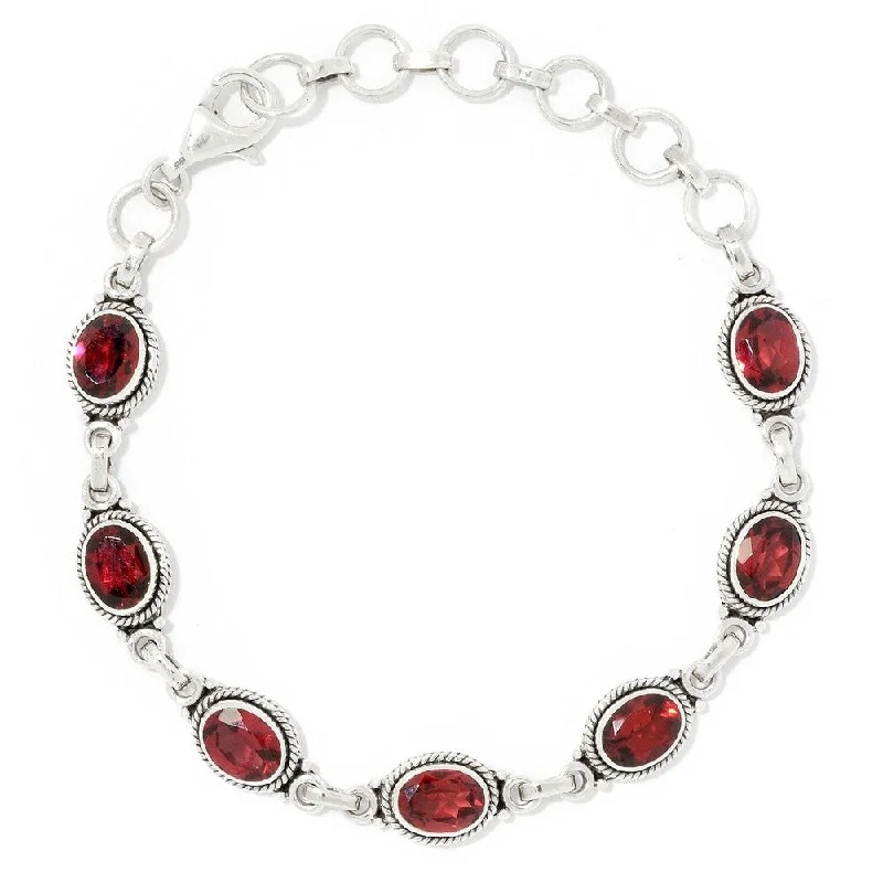 women modern bangles -Sterling Silver Oval Cut Red Garnet Adjustable Line Bracelet