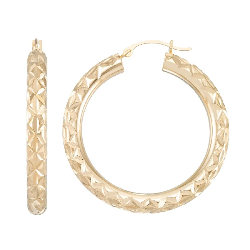 women stud earrings -Gold Luxe Diamond Cut Round Hoop in 10KT Yellow Gold Over Resin