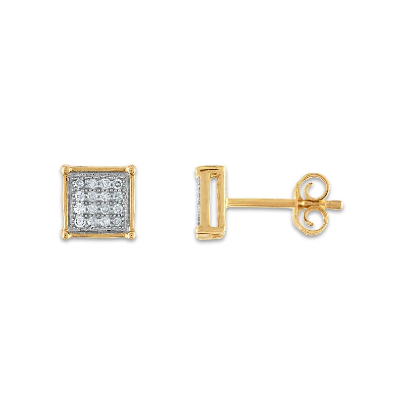 women chic drop earrings -1/10 CTW Diamond Cluster Stud Earrings in 10KT Yellow Gold