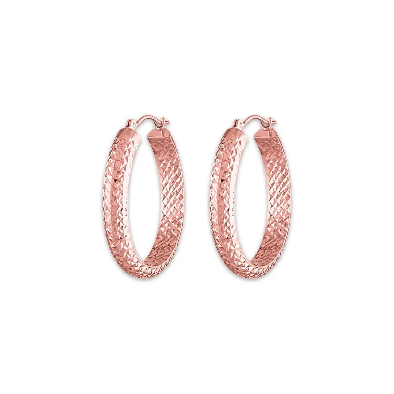 women vintage earrings -10KT Rose Gold 4.5X23MM Hoop Diamond-cut Earrings