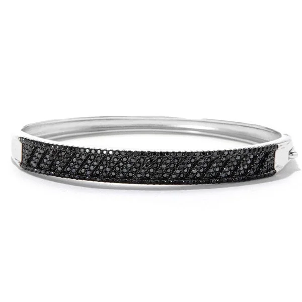 women modern bangles -Sterling Silver 2 7/8ct TDW Round Black Spinel Bangle Bracelet