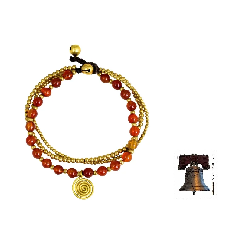 women stackable bangles -Handmade Brass 'Daydreams' Carnelian Bracelet (Thailand)