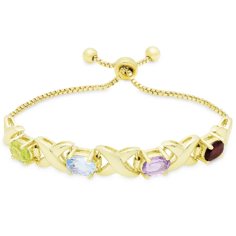 women bangle bracelets -Dolce Giavonna Gold Overlay Multi Gemstone Adjustable Slider 'XO' Design Bracelet