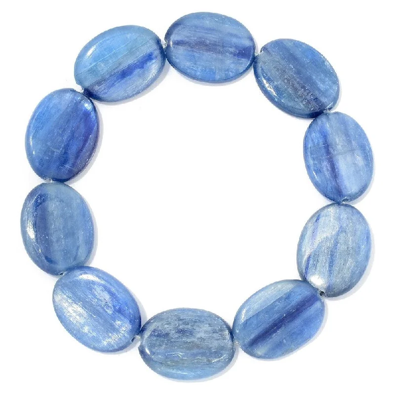 women charm bangle bracelets -20 x 15mm Oval Kyanite Beaded Stretch Bracelet