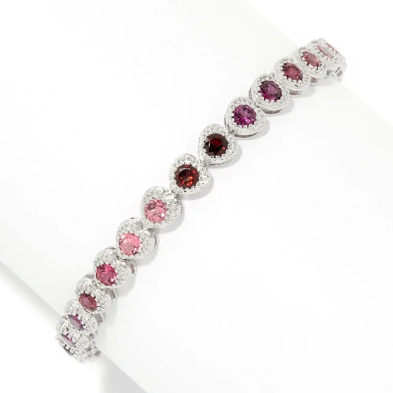 women mixed metal bracelets -Sterling Silver Multi Gemstone Heart Tennis Bracelet