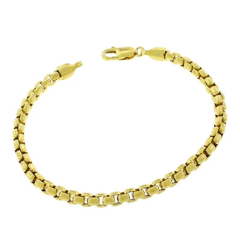 women birthstone bangles -14k Yellow Gold 5mm Round Box Link Bracelet Chain 7"