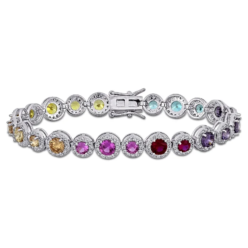 women luxury gold bracelets -Miadora 14 3/4ct TGW Multi-Gemstone Tennis Bracelet Sterling Silver-7.25 in