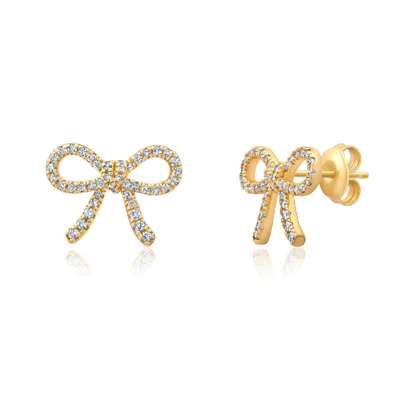 women hoop earrings -Crislu Fashion Fairy-Tale Bow Earrings in 18KT Yellow Gold Plated Sterling Silver