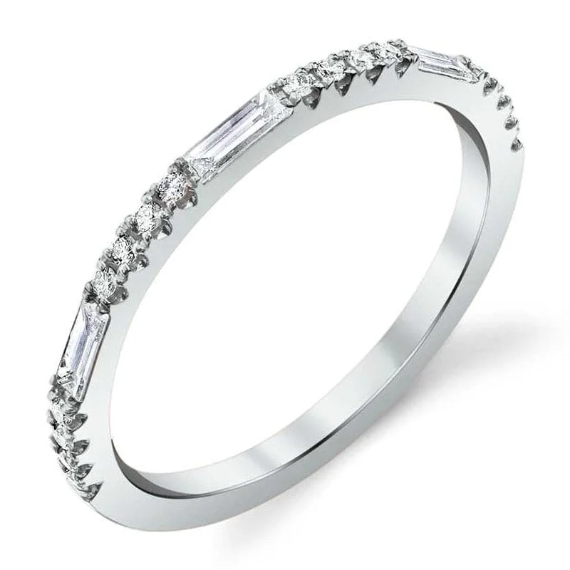 women birthstone engagement rings -Round & Baguette Stackable Diamond Ring