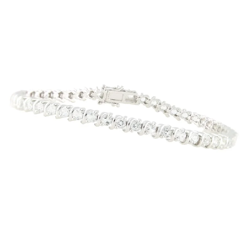 women tennis bracelets -Rhodium over Sterling Silver White Topaz Tennis Bracelet