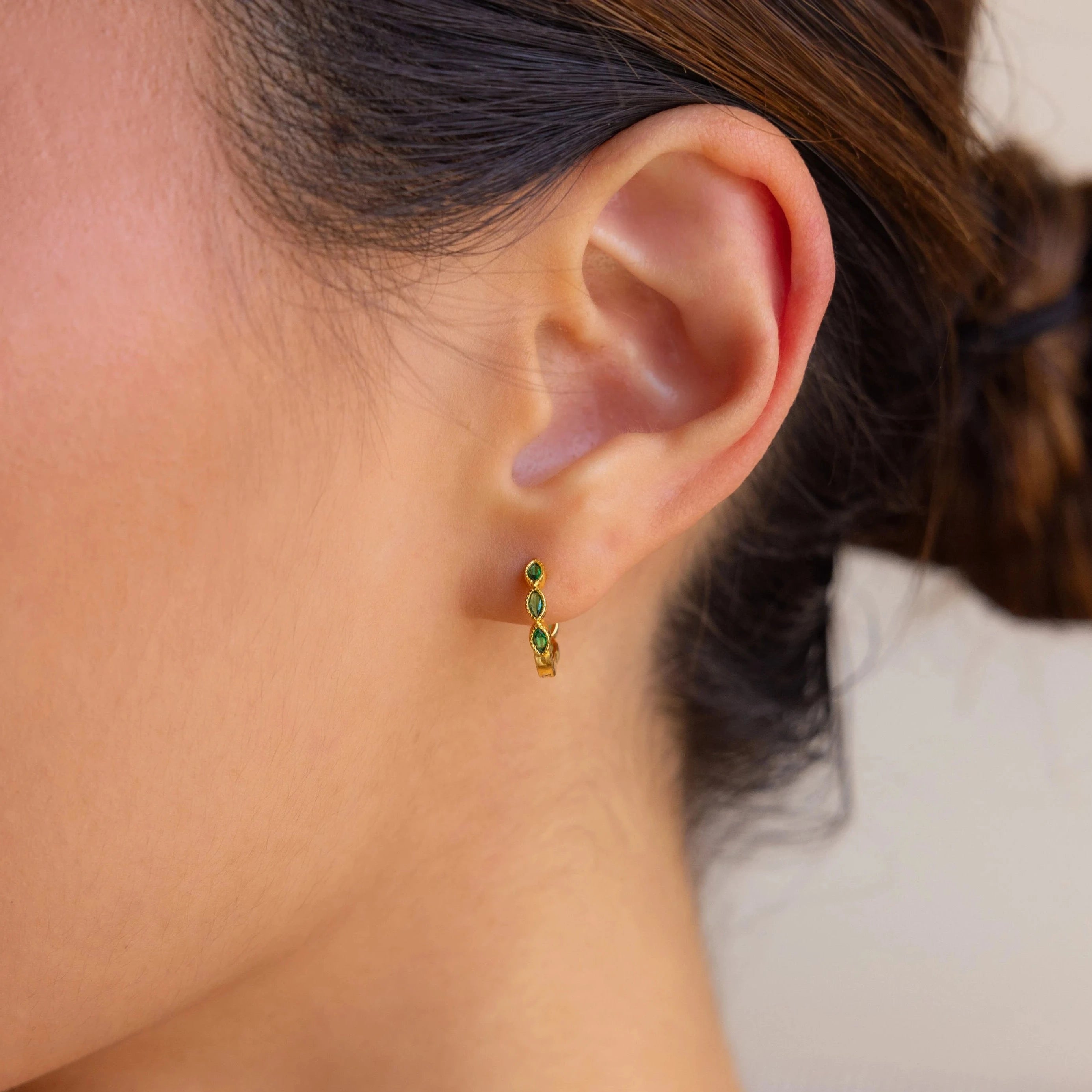 women diamond earrings -Emerald Marquise Inlay Huggies