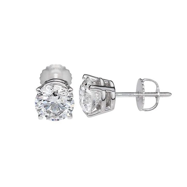 women romantic earrings -Signature Certificate EcoLove 2-1/2 CTW Round Lab Grown Diamond Solitaire Stud Earrings in 14KT White Gold