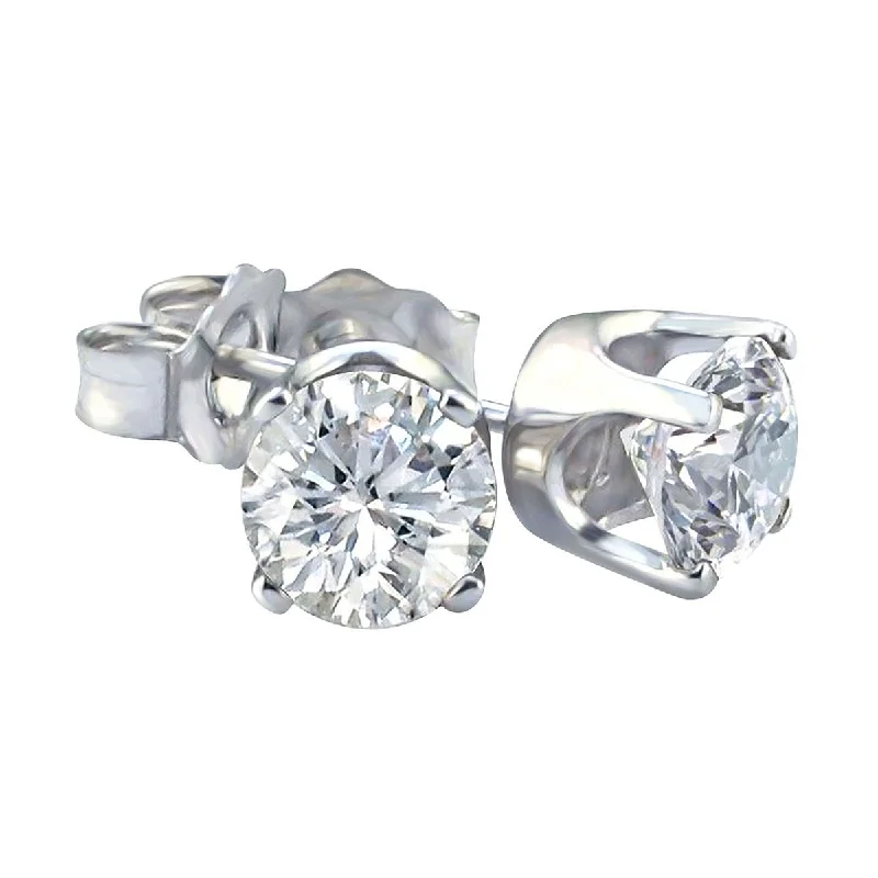 women sterling silver earrings -Premiere 1/10 CTW Diamond Solitaire Stud Earrings in 14KT White Gold