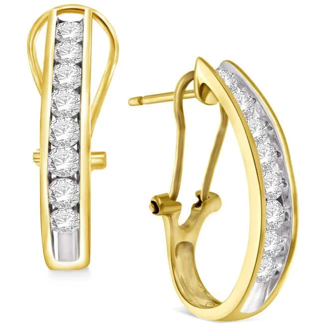 women stud earrings for women -1 CTW Diamond Hoop Earrings in 10KT Yellow Gold