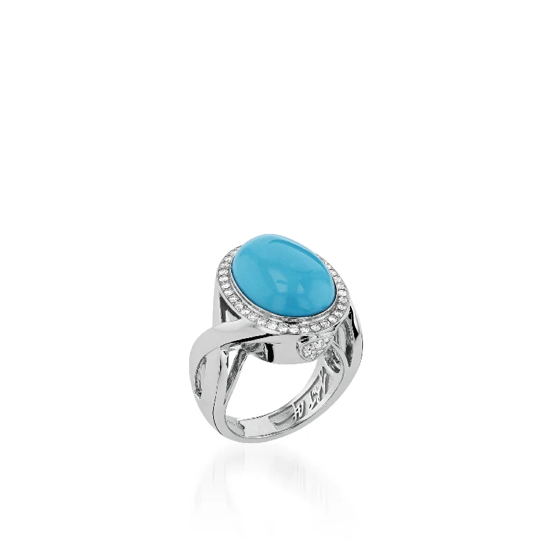 women trendy engagement rings -Signature Turquoise and Pave Diamond Ring