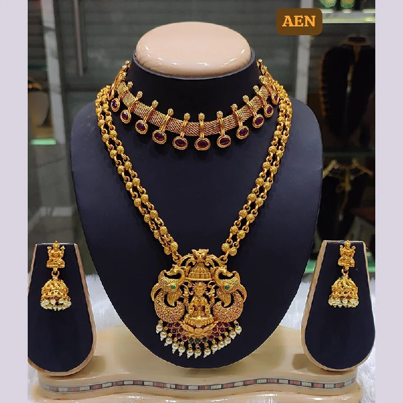 women wedding day necklaces -Lucentarts Jewellery Gold Plated Double Necklace Set