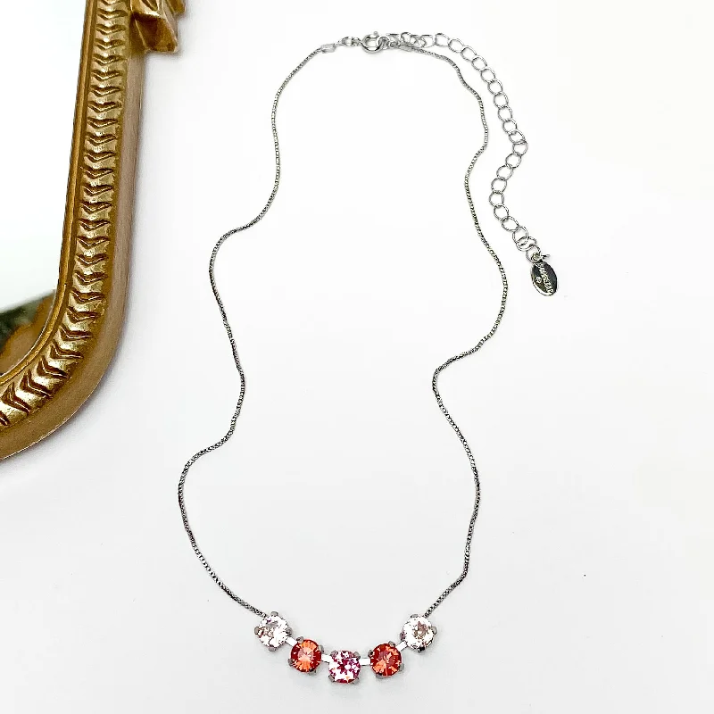 women beaded necklaces -Sorrelli | Shaughna Tennis Necklace in Palladium Silver Tone and First Kiss