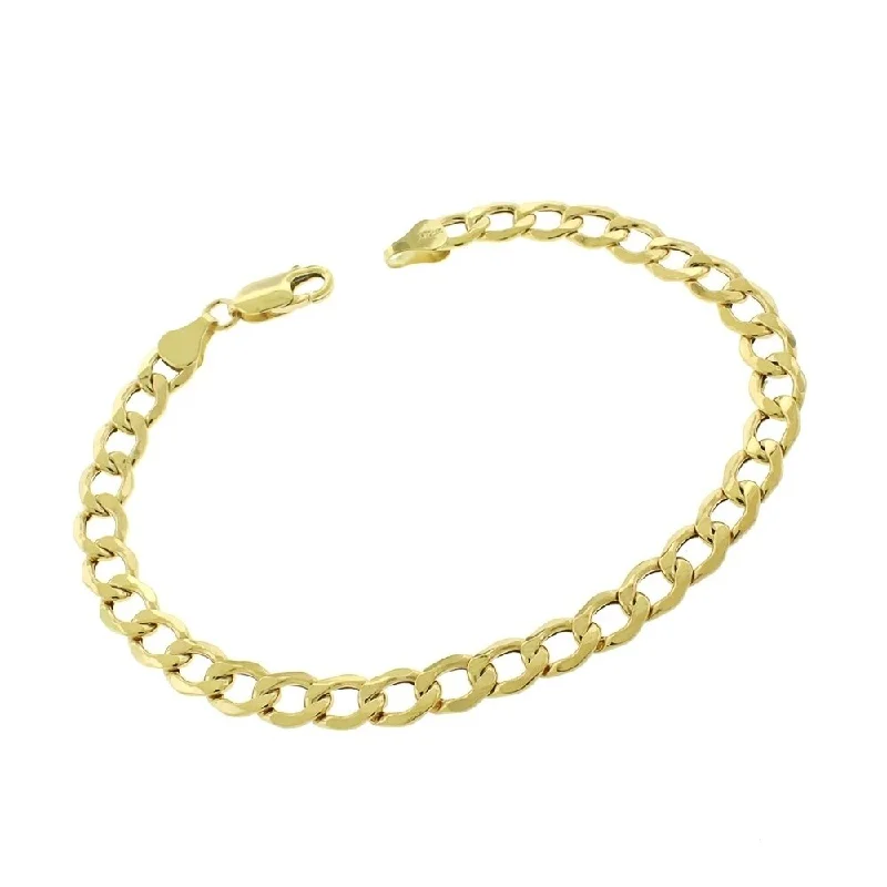 women silver bracelets -10k Yellow Gold 6.5mm Hollow Cuban Curb Link Bracelet Chain 8.5"