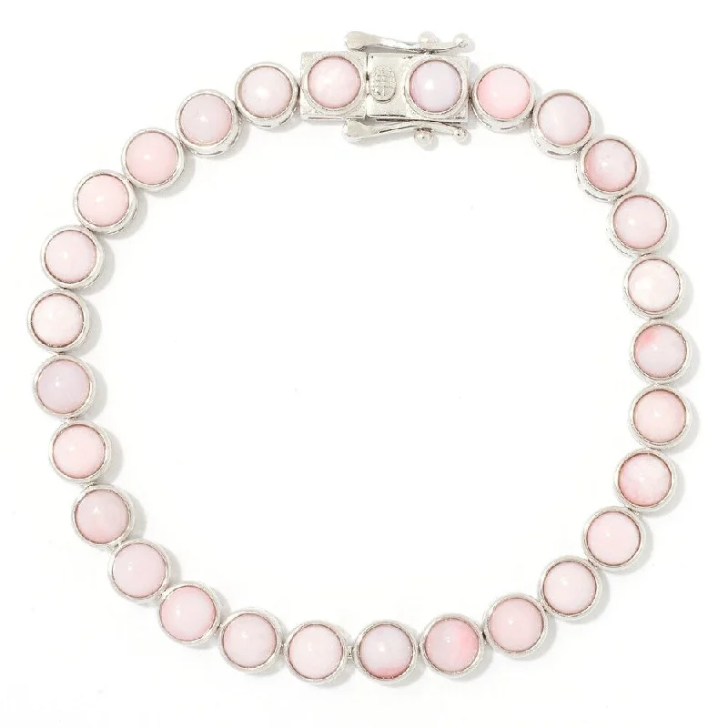 women classic bangles -Sterling Silver 7.25" Round Pink Opal Line Bracelet