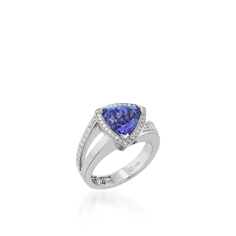 women diamond engagement rings -Signature Trillion Tanzanite and Pave Diamond Ring