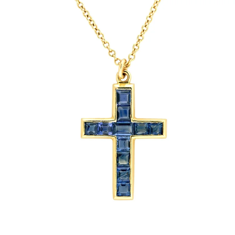 women eco-friendly necklaces -Late Victorian 18k Sapphire Cross Pendant Necklace