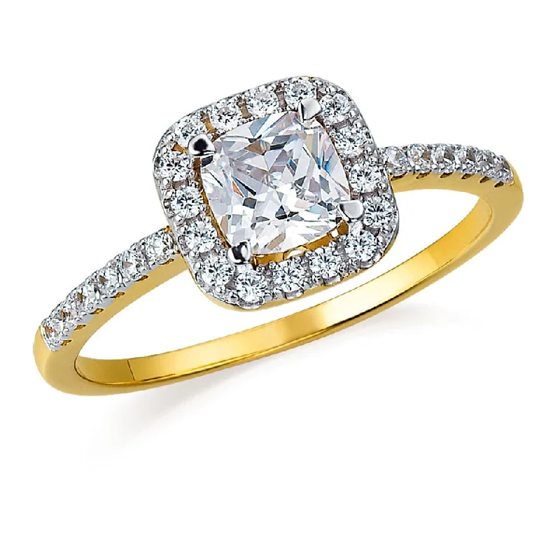 women matching rings -Cushion Cut Halo Ring