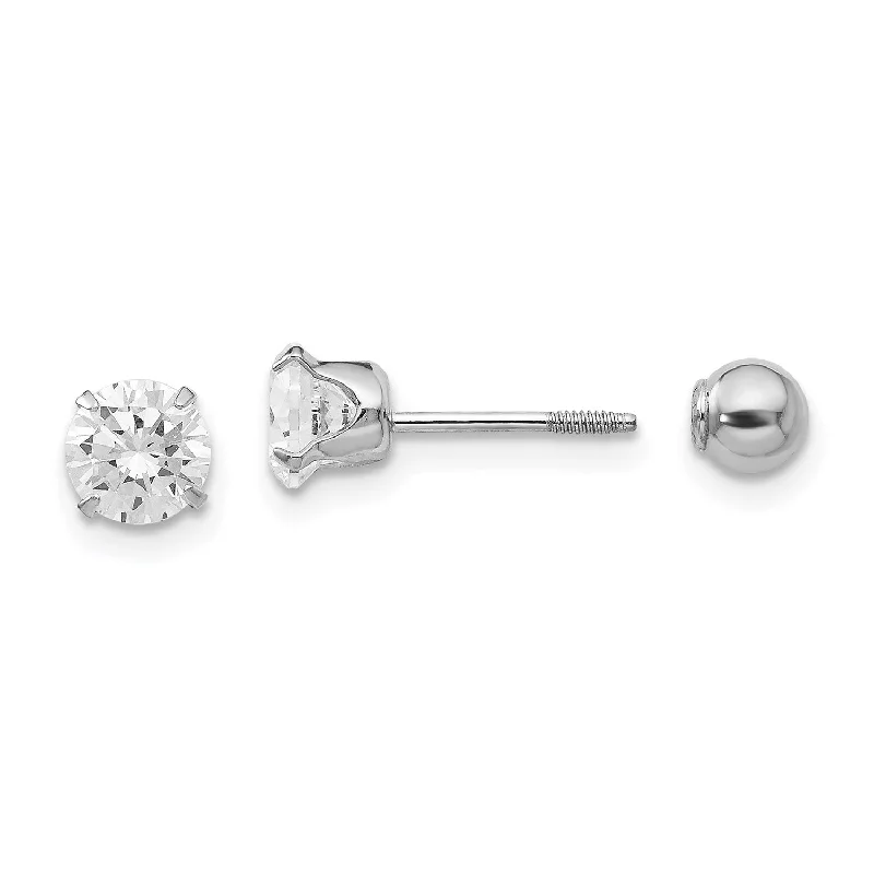 women trendy earrings -14KT White Gold 5MM Cubic Zirconia Reversible Stud Earrings