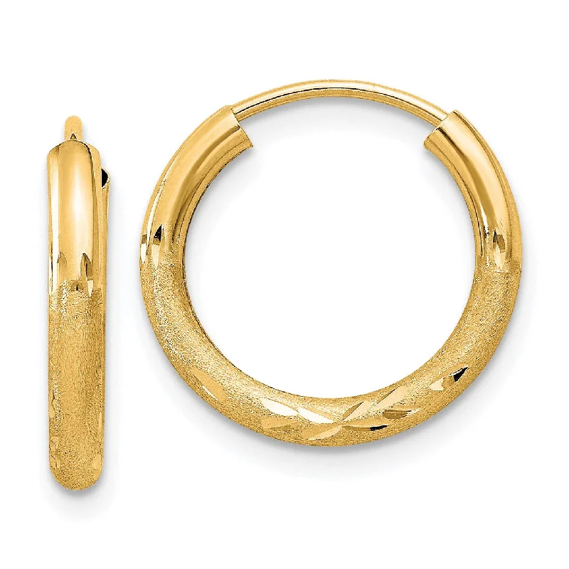 women adjustable earrings -14KT Yellow Gold 15X2MM Diamond-cut Endless Hoop Earrings