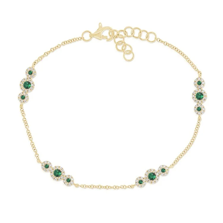 women mixed metal bracelets -Joelle Emerald & Diamond Station Bracelet 14K Yellow Gold