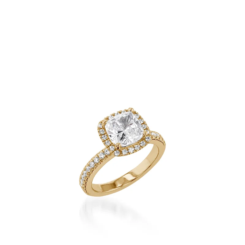 women unique diamond engagement rings -Majesty Cushion Yellow Gold Engagement Ring