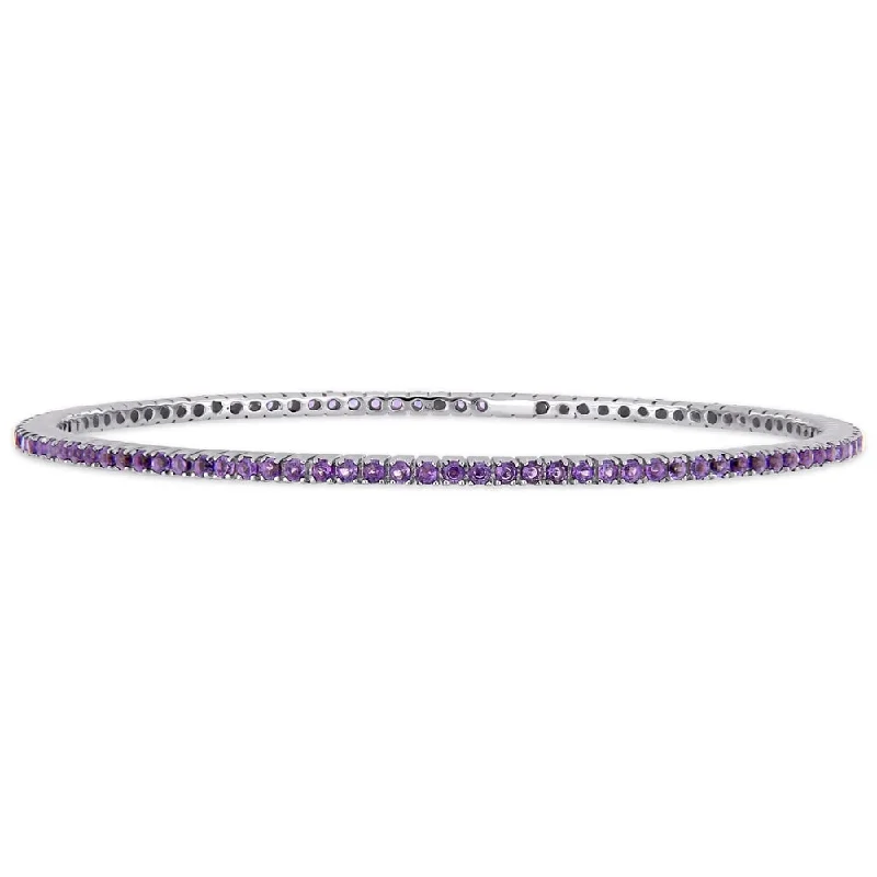 women birthstone bangles -Miadora 14k White Gold Amethyst-Africa Tennis Bangle Bracelet