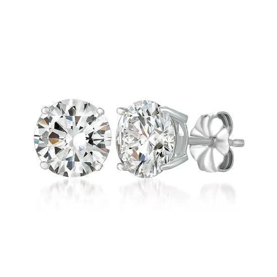 women chic drop earrings -Crislu Platinum Plated Sterling Silver Round Cubic Zirconia Stud Earrings