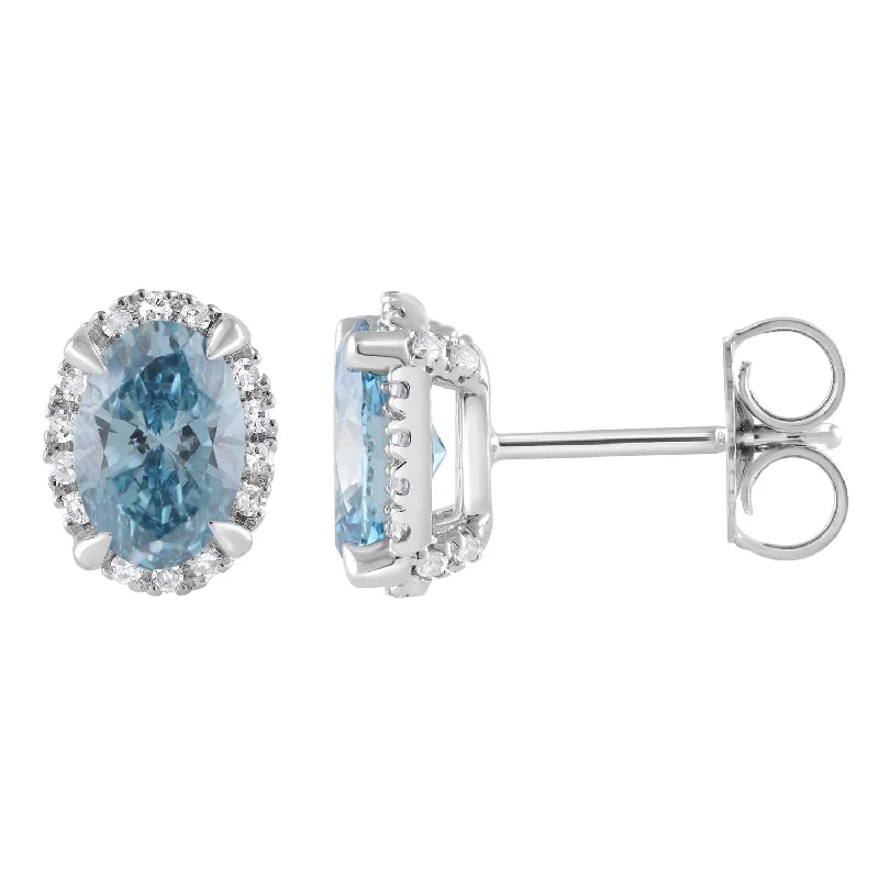 women handcrafted earrings -Signature EcoLove 2-1/4 CTW Fancy Blue Lab Grown Diamond Earrings in 14KT White Gold