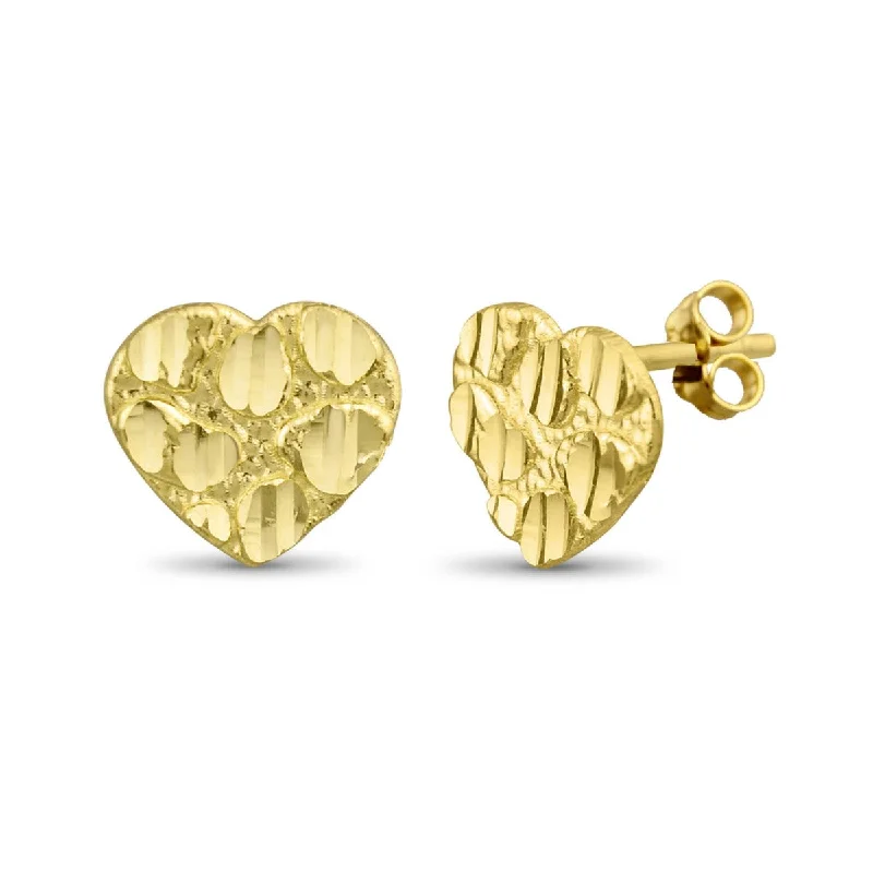 women statement earrings -10KT Yellow Gold 9MM Heart Shaped Nugget Earrings