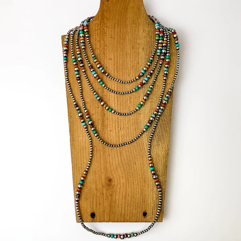 women luxury necklaces -Navajo | Navajo Handmade 3mm-8mm Graduated Navajo Pearls with Various Colored Turquoise Spacers Necklace | Varying Lengths