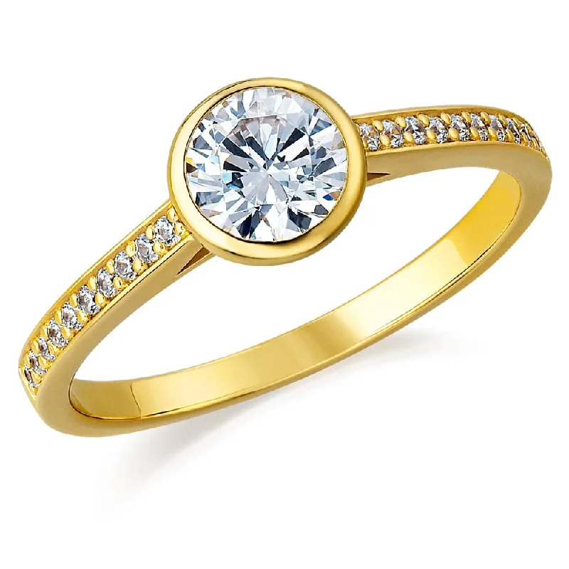 women gold rings -Classic Pavé Bezel Solitaire Ring