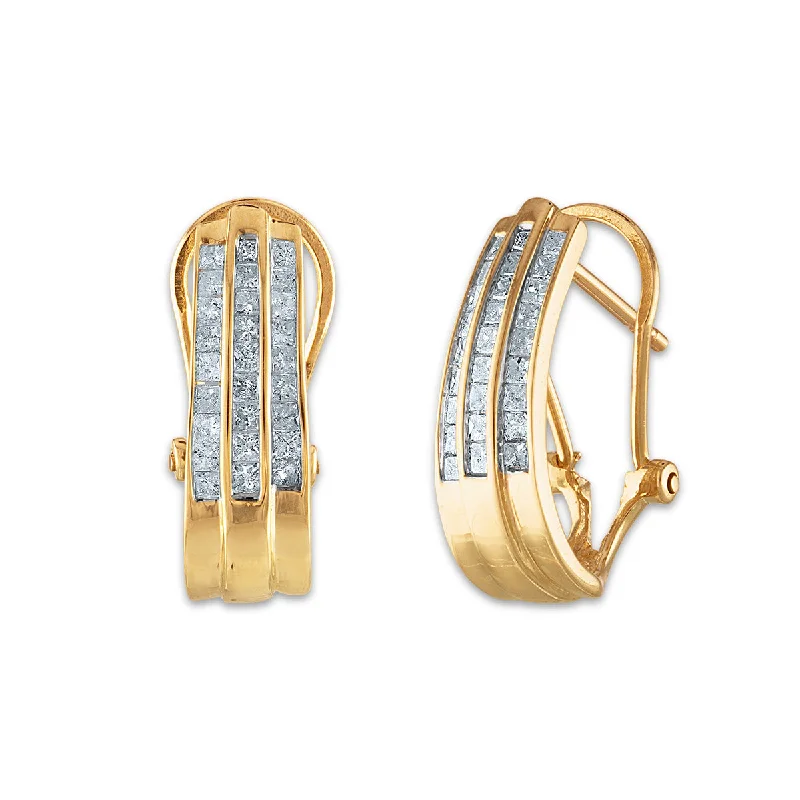 women personalized earrings -1 CTW Diamond Hoop Earrings in 10KT Yellow Gold