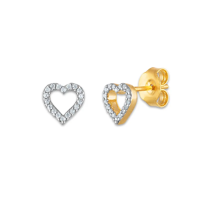 women adjustable earrings -1/20 CTW Diamond Stud Heart Outline Earrings in 10KT Yellow Gold