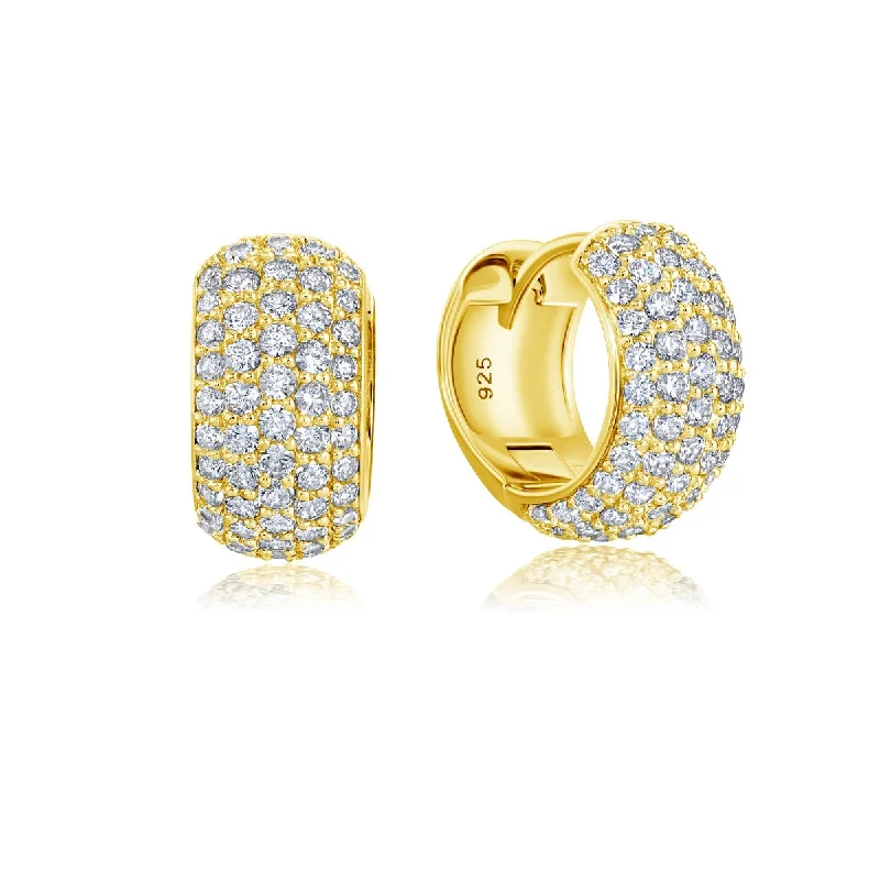 women handmade earrings -Crislu 18KT Yellow Gold Plated Sterling Silver Cubic Zirconia Huggie Earrings