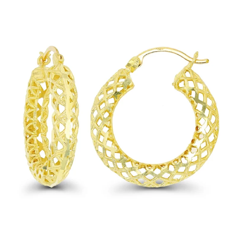 women fashion dangle earrings -10KT Yellow Gold 25MM Filigree Hoop Earrings